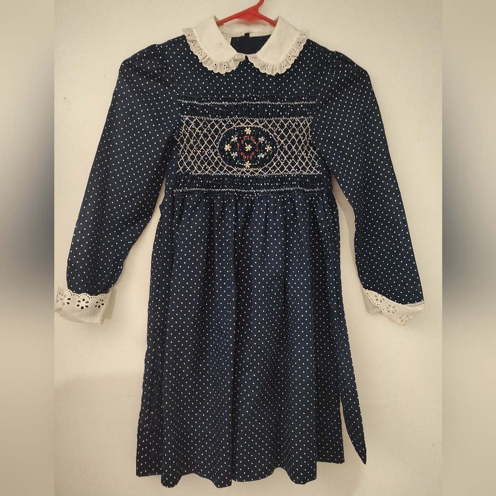 Vintage 1970's Polly Flinders Hand Smocked Dress
